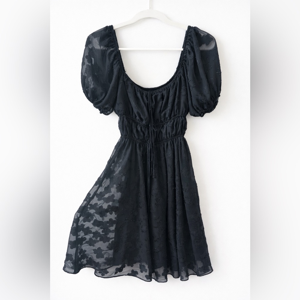 Princess Polly Black Sheer Puff Sleeve Dress